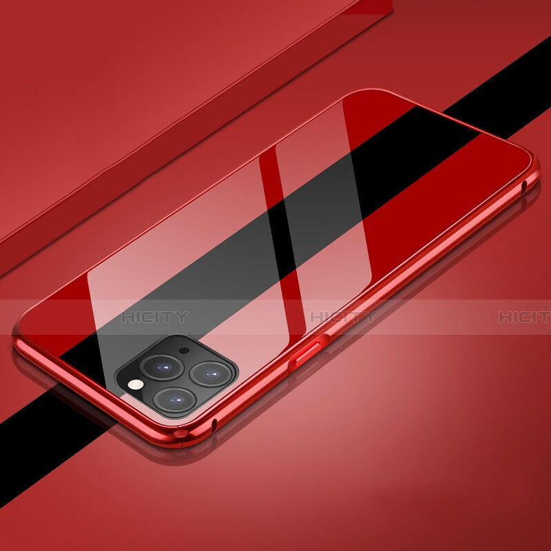 Coque Rebord Bumper Luxe Aluminum Metal Miroir 360 Degres Housse Etui Aimant T08 pour Apple iPhone 11 Pro Rouge Plus