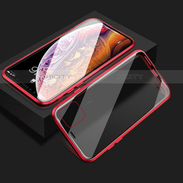 Coque Rebord Bumper Luxe Aluminum Metal Miroir 360 Degres Housse Etui Aimant T08 pour Apple iPhone 11 Rouge Plus