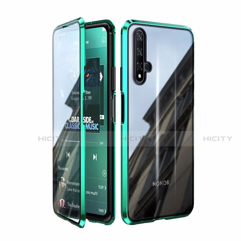 Coque Rebord Bumper Luxe Aluminum Metal Miroir 360 Degres Housse Etui Aimant T08 pour Huawei Honor 20 Vert Plus