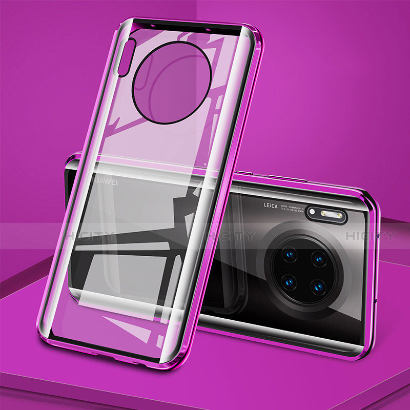 Coque Rebord Bumper Luxe Aluminum Metal Miroir 360 Degres Housse Etui Aimant T08 pour Huawei Mate 30 Pro Violet Plus