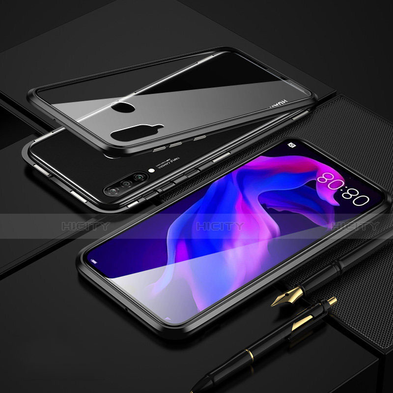 Coque Rebord Bumper Luxe Aluminum Metal Miroir 360 Degres Housse Etui Aimant T08 pour Huawei Nova 4e Noir Plus