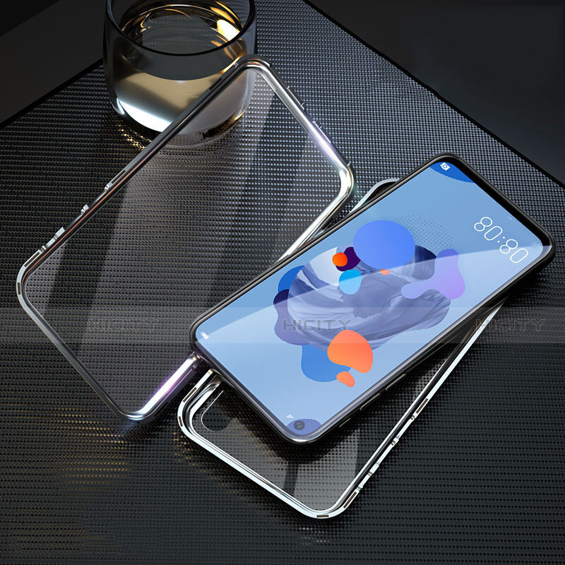 Coque Rebord Bumper Luxe Aluminum Metal Miroir 360 Degres Housse Etui Aimant T08 pour Huawei Nova 5i Argent Plus