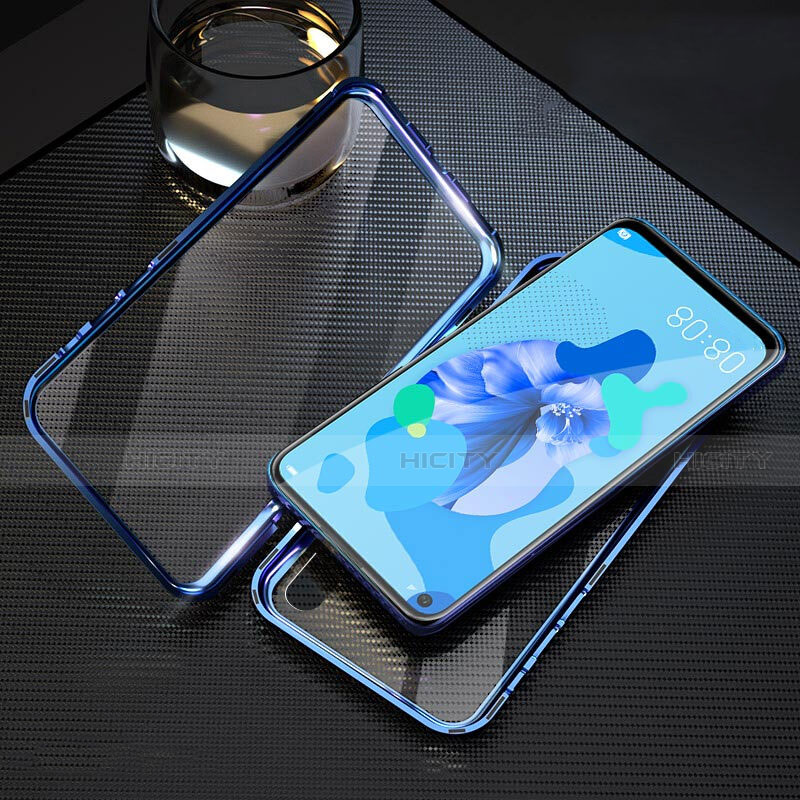 Coque Rebord Bumper Luxe Aluminum Metal Miroir 360 Degres Housse Etui Aimant T08 pour Huawei Nova 5i Bleu Plus