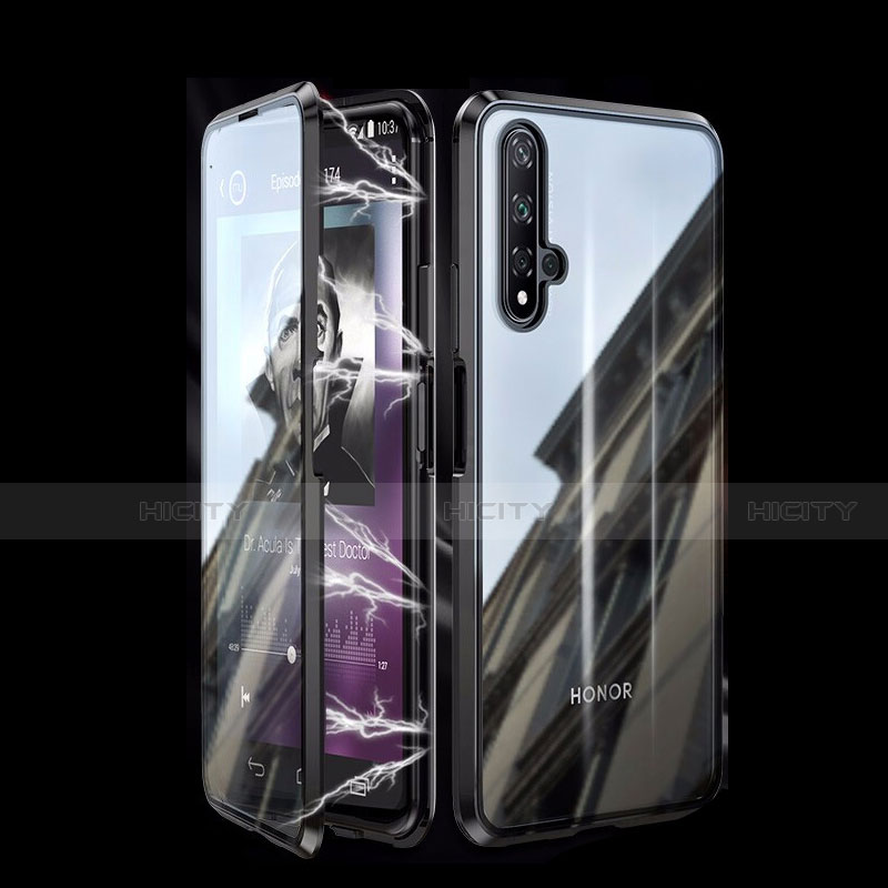 Coque Rebord Bumper Luxe Aluminum Metal Miroir 360 Degres Housse Etui Aimant T08 pour Huawei Nova 5T Noir Plus