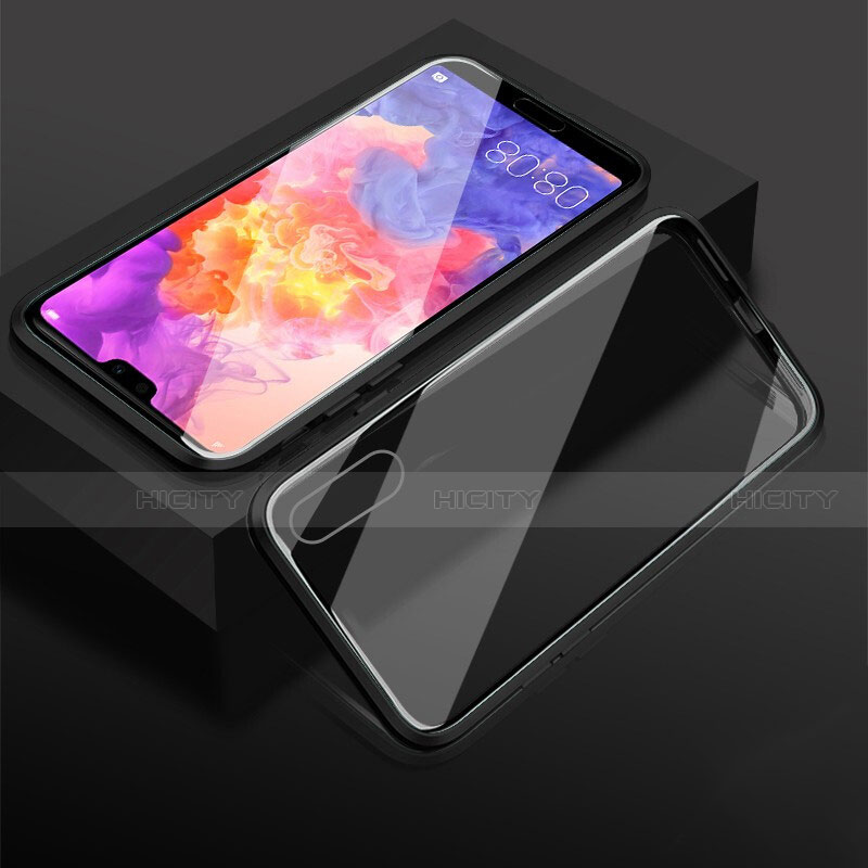 Coque Rebord Bumper Luxe Aluminum Metal Miroir 360 Degres Housse Etui Aimant T08 pour Huawei P20 Noir Plus