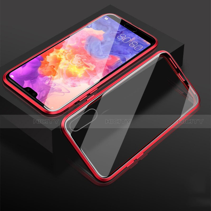 Coque Rebord Bumper Luxe Aluminum Metal Miroir 360 Degres Housse Etui Aimant T08 pour Huawei P20 Plus