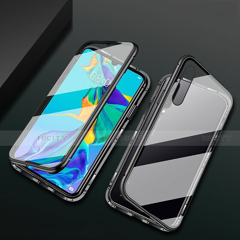 Coque Rebord Bumper Luxe Aluminum Metal Miroir 360 Degres Housse Etui Aimant T08 pour Huawei P30 Noir Plus