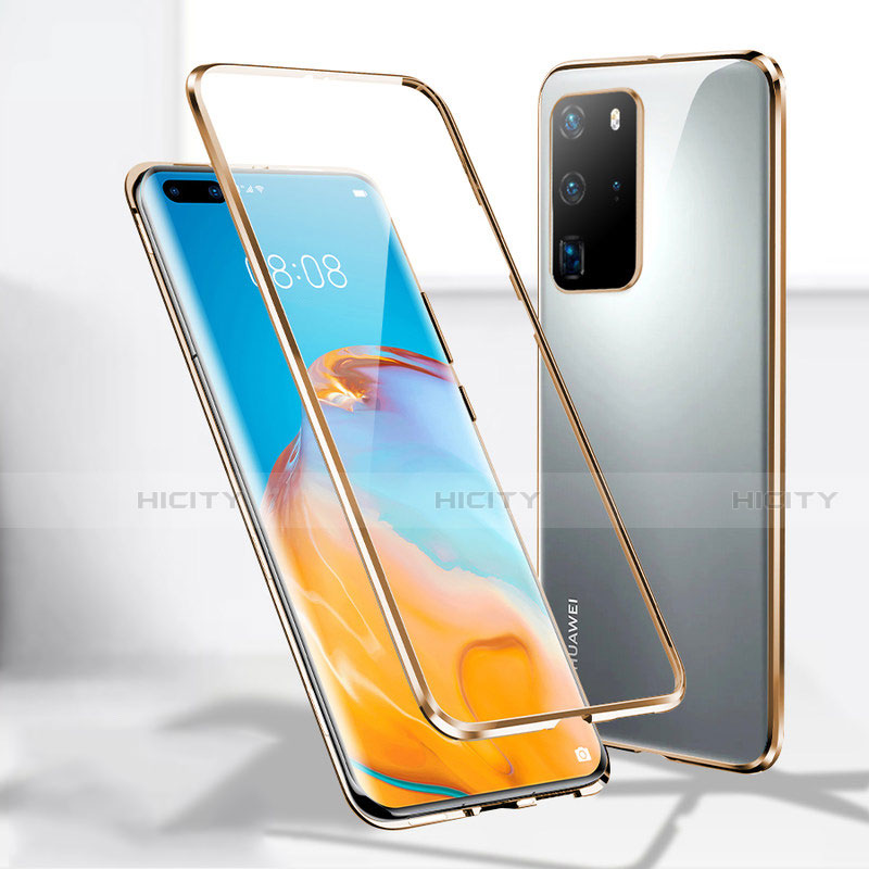 Coque Rebord Bumper Luxe Aluminum Metal Miroir 360 Degres Housse Etui Aimant T08 pour Huawei P40 Pro Or Plus