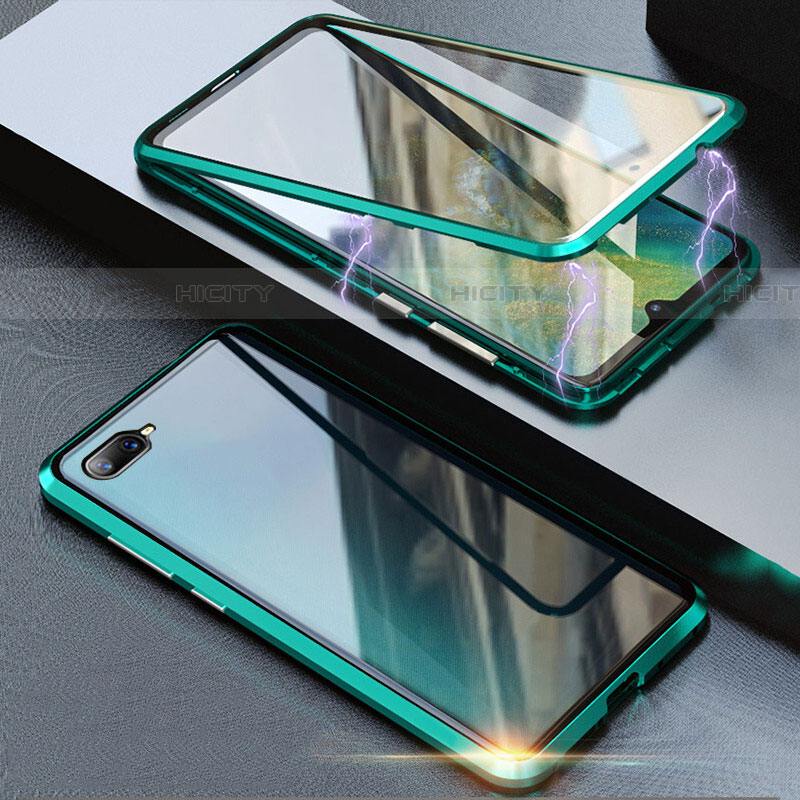 Coque Rebord Bumper Luxe Aluminum Metal Miroir 360 Degres Housse Etui Aimant T08 pour Oppo R17 Neo Vert Plus