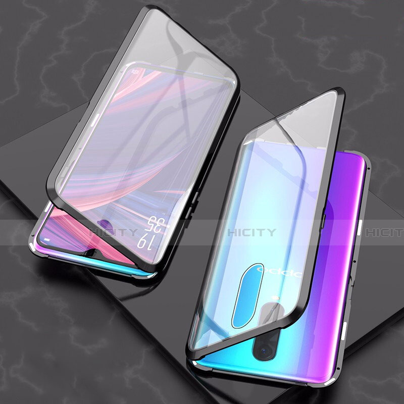 Coque Rebord Bumper Luxe Aluminum Metal Miroir 360 Degres Housse Etui Aimant T08 pour Oppo R17 Pro Noir Plus