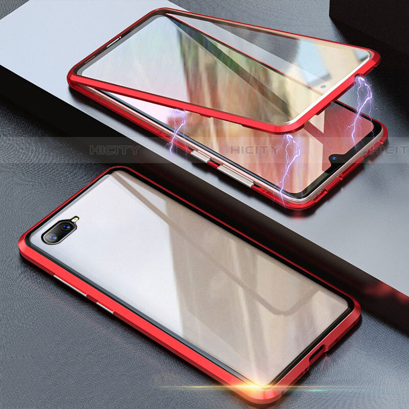 Coque Rebord Bumper Luxe Aluminum Metal Miroir 360 Degres Housse Etui Aimant T08 pour Oppo RX17 Neo Rouge Plus