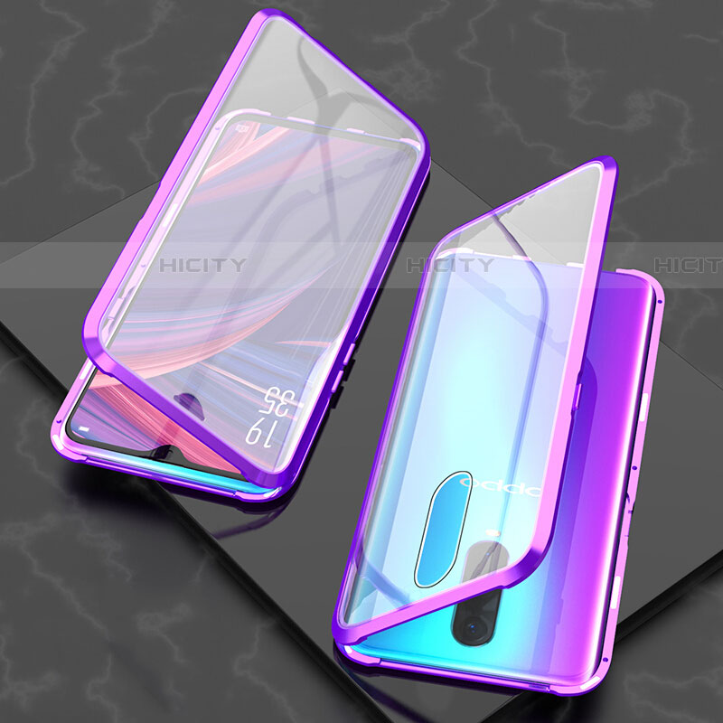 Coque Rebord Bumper Luxe Aluminum Metal Miroir 360 Degres Housse Etui Aimant T08 pour Oppo RX17 Pro Violet Plus