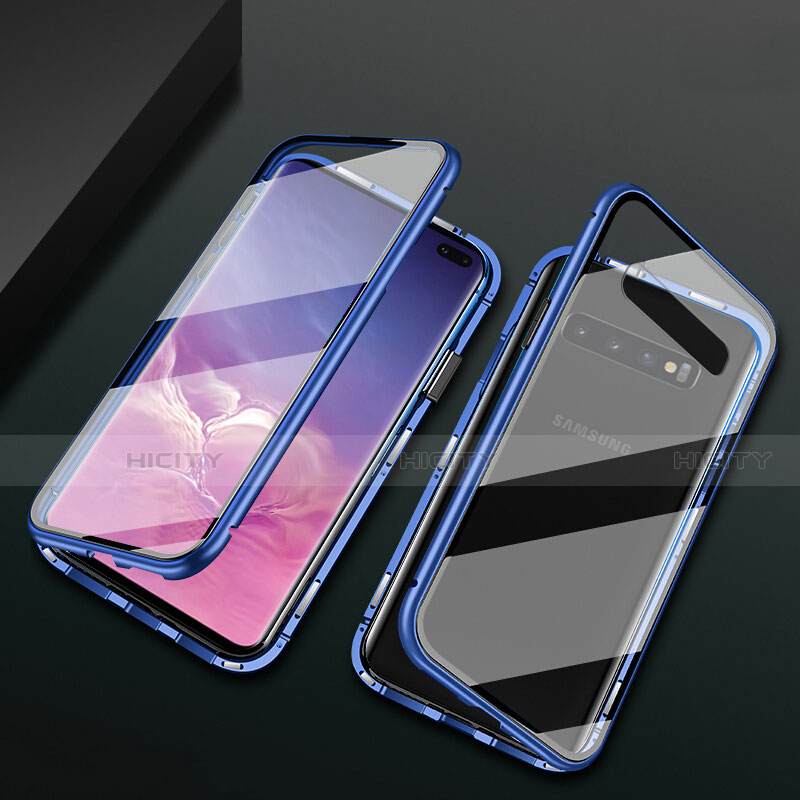 Coque Rebord Bumper Luxe Aluminum Metal Miroir 360 Degres Housse Etui Aimant T08 pour Samsung Galaxy S10 Plus Bleu Plus