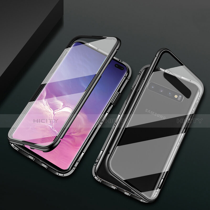 Coque Rebord Bumper Luxe Aluminum Metal Miroir 360 Degres Housse Etui Aimant T08 pour Samsung Galaxy S10 Plus Noir Plus