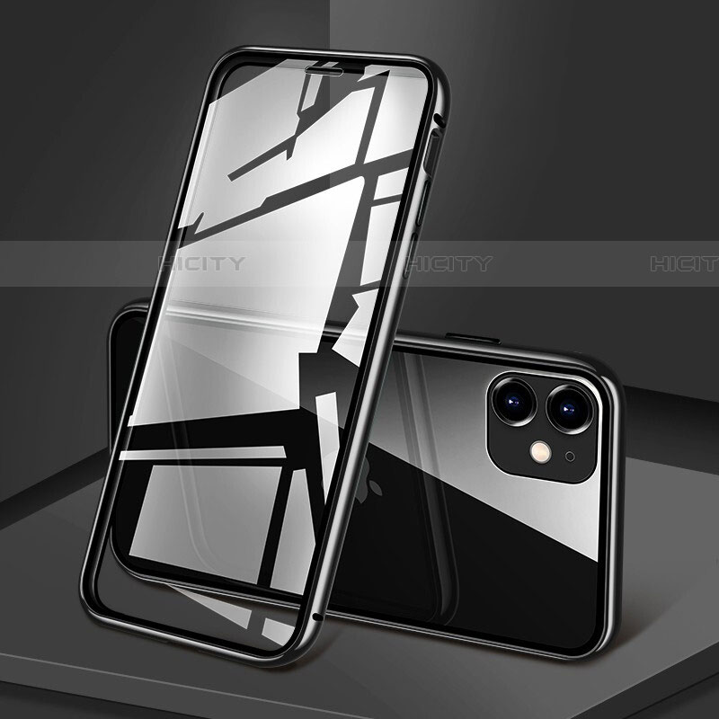 Coque Rebord Bumper Luxe Aluminum Metal Miroir 360 Degres Housse Etui Aimant T09 pour Apple iPhone 11 Noir Plus