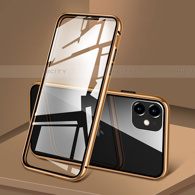 Coque Rebord Bumper Luxe Aluminum Metal Miroir 360 Degres Housse Etui Aimant T09 pour Apple iPhone 11 Or Plus