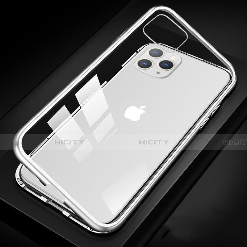 Coque Rebord Bumper Luxe Aluminum Metal Miroir 360 Degres Housse Etui Aimant T09 pour Apple iPhone 11 Pro Blanc Plus