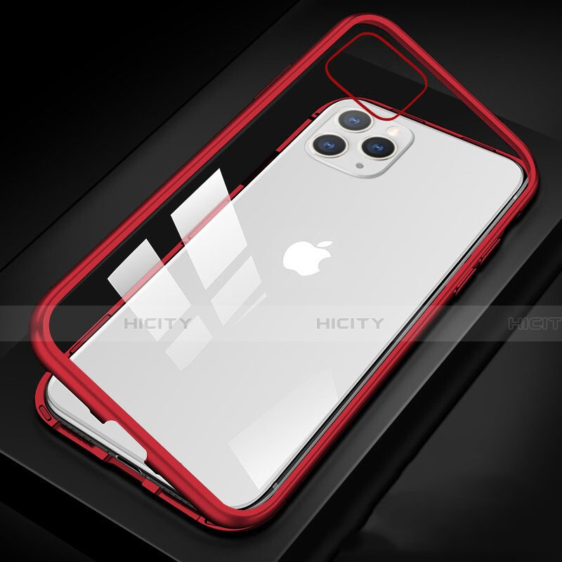 Coque Rebord Bumper Luxe Aluminum Metal Miroir 360 Degres Housse Etui Aimant T09 pour Apple iPhone 11 Pro Max Rouge Plus