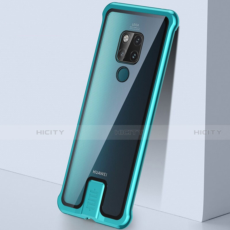 Coque Rebord Bumper Luxe Aluminum Metal Miroir 360 Degres Housse Etui Aimant T09 pour Huawei Mate 20 Cyan Plus