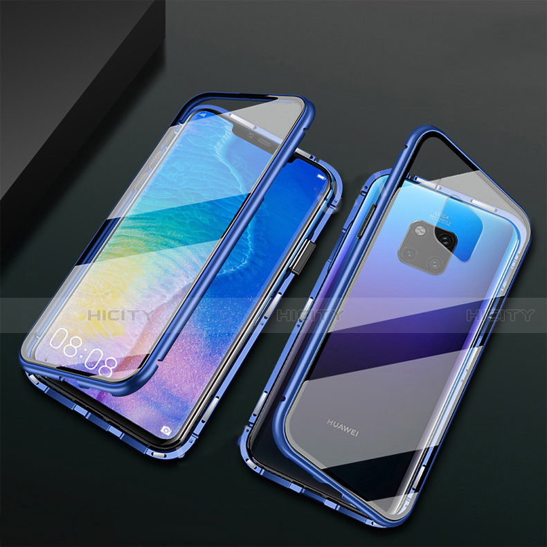 Coque Rebord Bumper Luxe Aluminum Metal Miroir 360 Degres Housse Etui Aimant T09 pour Huawei Mate 20 Pro Bleu Plus