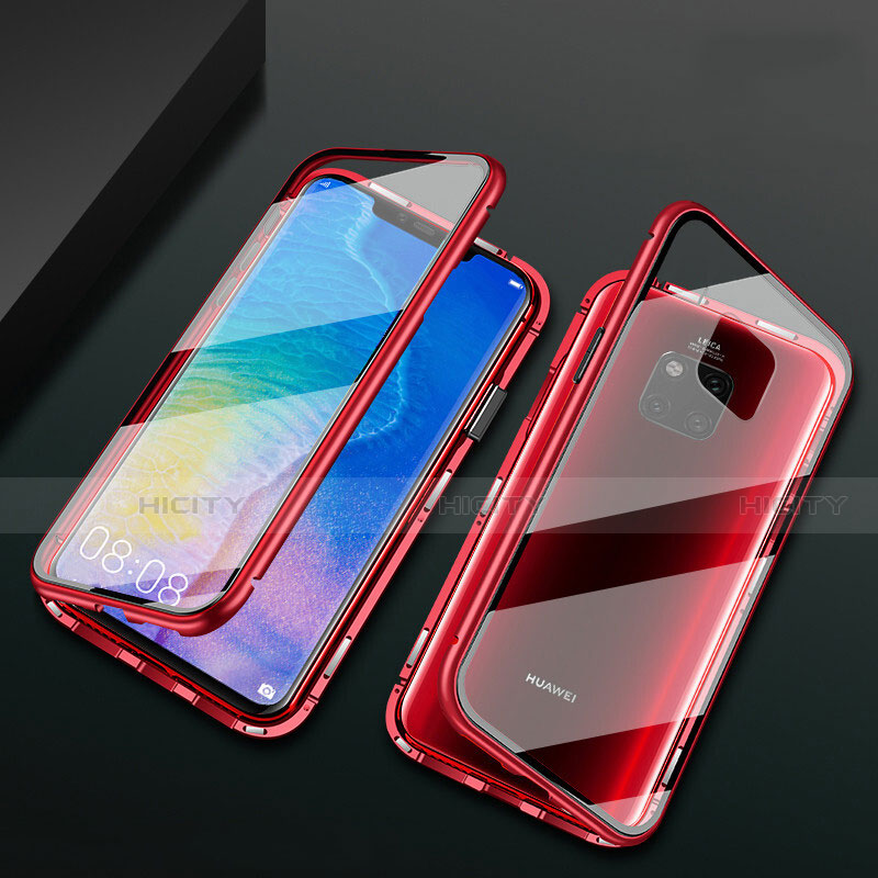 Coque Rebord Bumper Luxe Aluminum Metal Miroir 360 Degres Housse Etui Aimant T09 pour Huawei Mate 20 Pro Rouge Plus