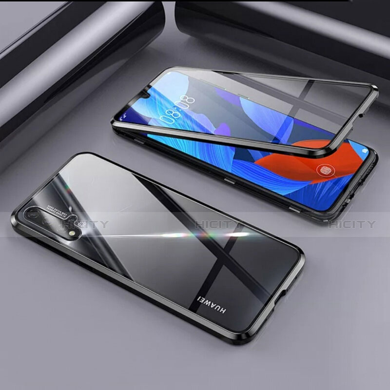 Coque Rebord Bumper Luxe Aluminum Metal Miroir 360 Degres Housse Etui Aimant T09 pour Huawei Nova 5 Noir Plus