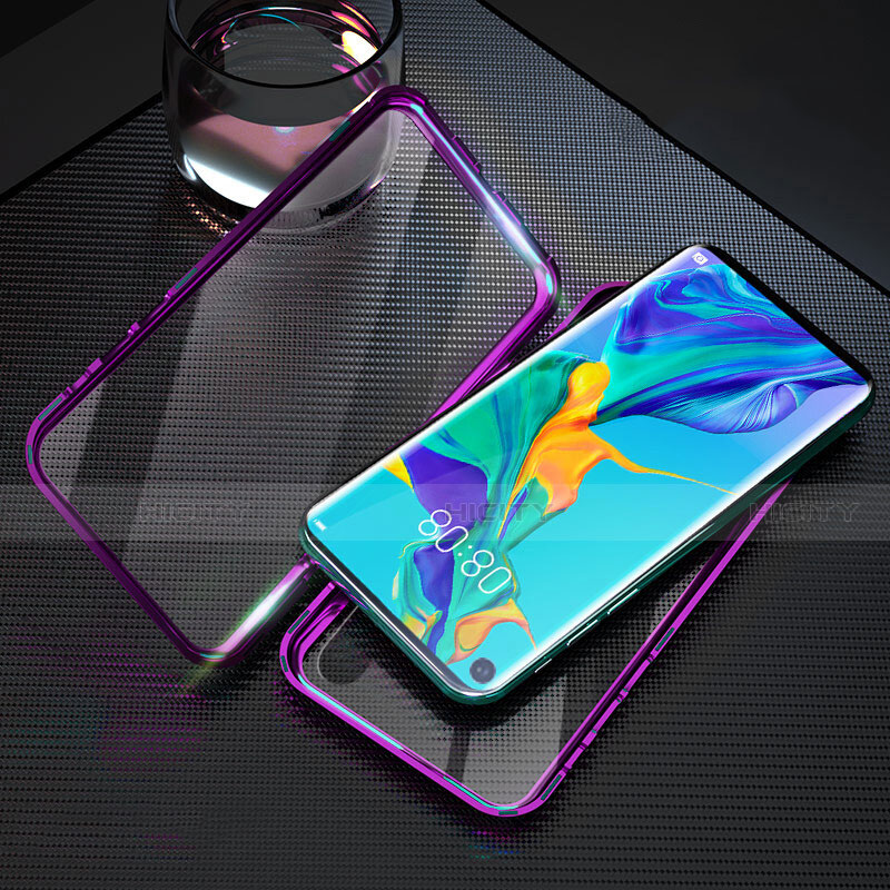 Coque Rebord Bumper Luxe Aluminum Metal Miroir 360 Degres Housse Etui Aimant T09 pour Huawei Nova 5T Violet Plus