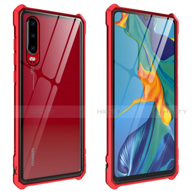 Coque Rebord Bumper Luxe Aluminum Metal Miroir 360 Degres Housse Etui Aimant T09 pour Huawei P30 Rouge Plus