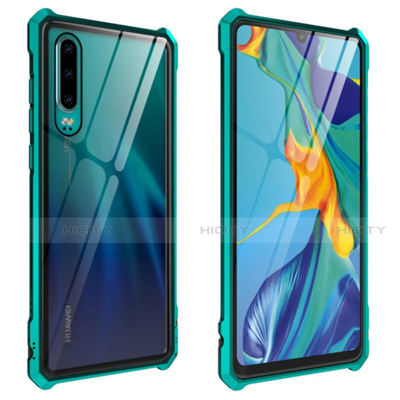 Coque Rebord Bumper Luxe Aluminum Metal Miroir 360 Degres Housse Etui Aimant T09 pour Huawei P30 Vert Plus