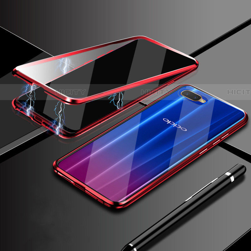 Coque Rebord Bumper Luxe Aluminum Metal Miroir 360 Degres Housse Etui Aimant T09 pour Oppo R17 Neo Rouge Plus