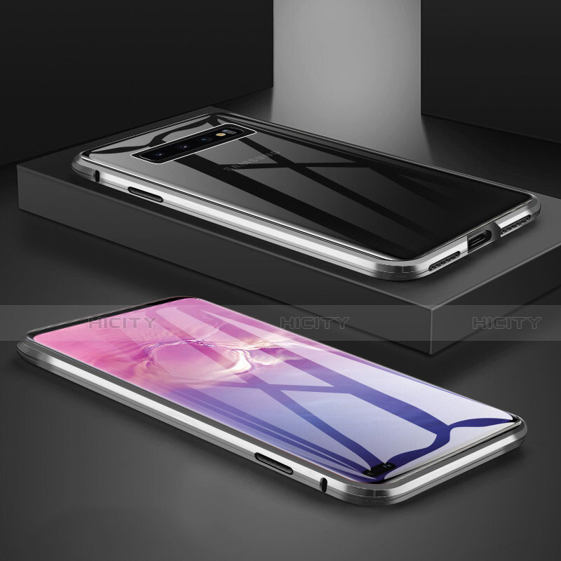 Coque Rebord Bumper Luxe Aluminum Metal Miroir 360 Degres Housse Etui Aimant T09 pour Samsung Galaxy S10 Plus Argent Plus