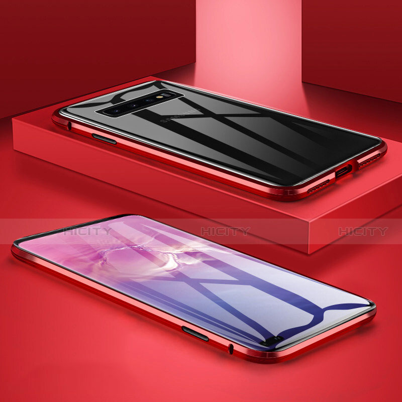 Coque Rebord Bumper Luxe Aluminum Metal Miroir 360 Degres Housse Etui Aimant T09 pour Samsung Galaxy S10 Plus Rouge Plus