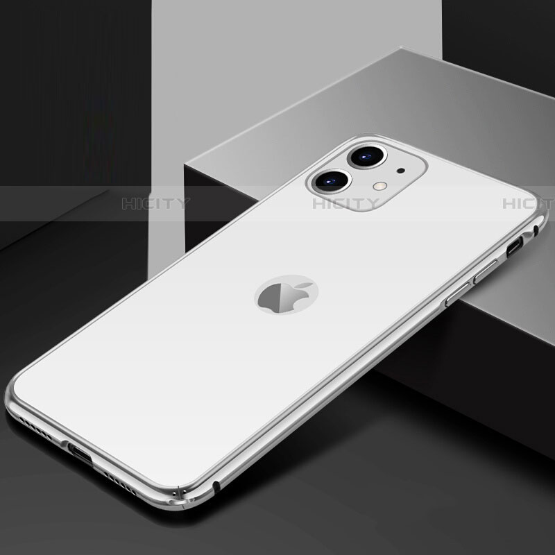 Coque Rebord Bumper Luxe Aluminum Metal Miroir 360 Degres Housse Etui Aimant T10 pour Apple iPhone 11 Blanc Plus