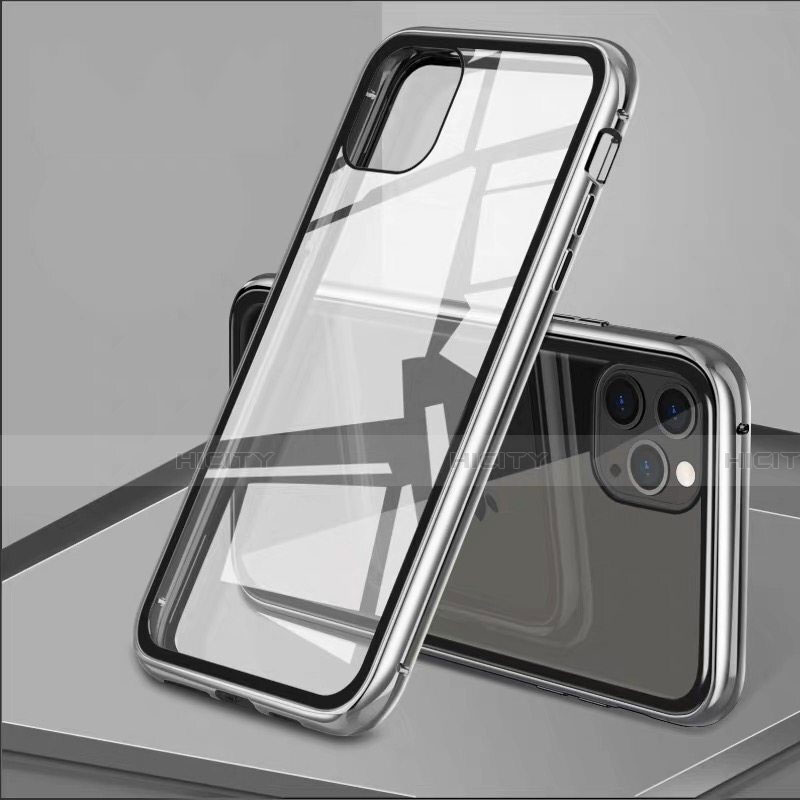 Coque Rebord Bumper Luxe Aluminum Metal Miroir 360 Degres Housse Etui Aimant T10 pour Apple iPhone 11 Pro Max Argent Plus