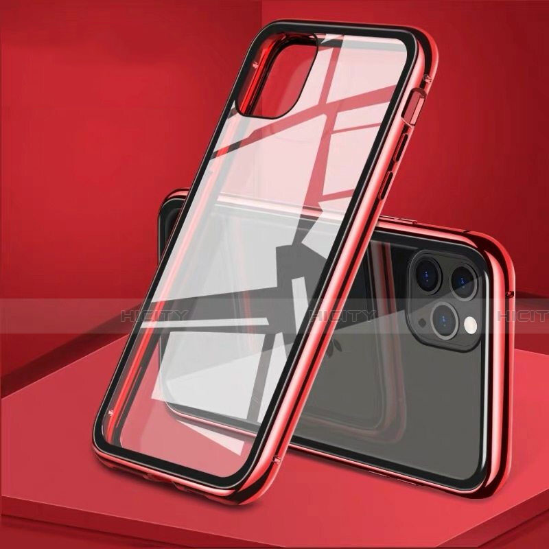 Coque Rebord Bumper Luxe Aluminum Metal Miroir 360 Degres Housse Etui Aimant T10 pour Apple iPhone 11 Pro Rouge Plus