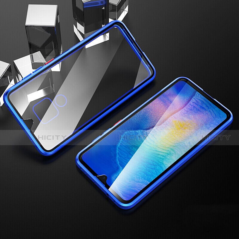 Coque Rebord Bumper Luxe Aluminum Metal Miroir 360 Degres Housse Etui Aimant T10 pour Huawei Mate 20 Bleu Plus