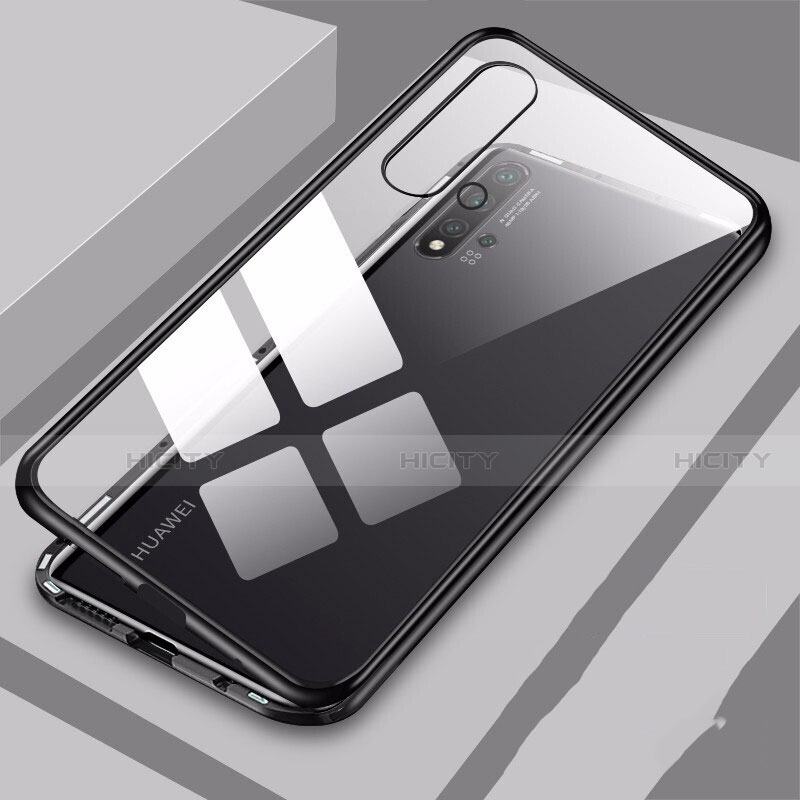 Coque Rebord Bumper Luxe Aluminum Metal Miroir 360 Degres Housse Etui Aimant T10 pour Huawei Nova 5 Noir Plus