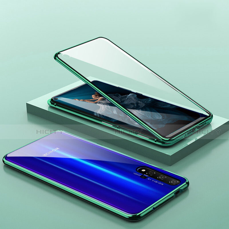 Coque Rebord Bumper Luxe Aluminum Metal Miroir 360 Degres Housse Etui Aimant T10 pour Huawei Nova 5T Vert Plus