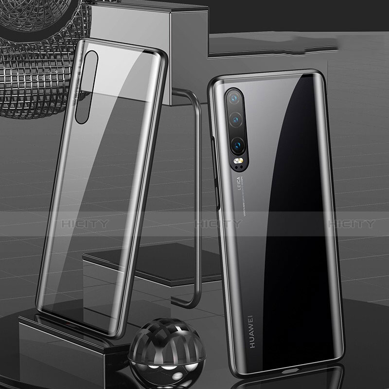 Coque Rebord Bumper Luxe Aluminum Metal Miroir 360 Degres Housse Etui Aimant T10 pour Huawei P30 Noir Plus