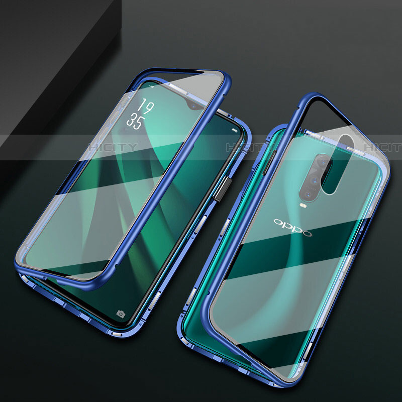 Coque Rebord Bumper Luxe Aluminum Metal Miroir 360 Degres Housse Etui Aimant T10 pour Oppo RX17 Pro Bleu Plus