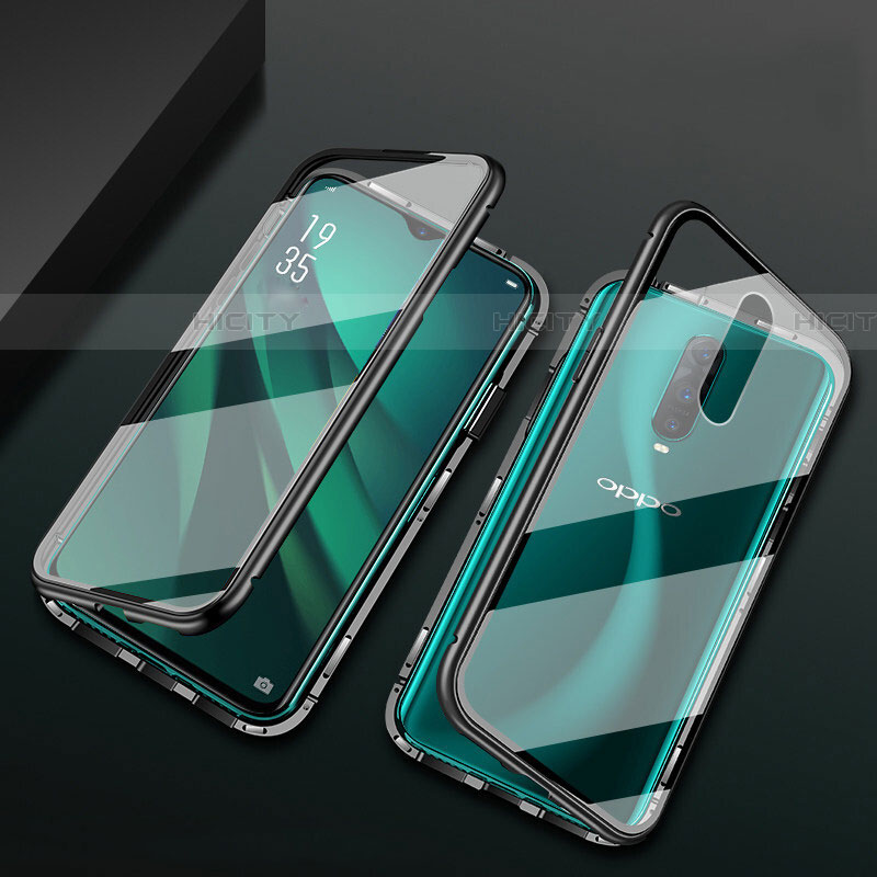 Coque Rebord Bumper Luxe Aluminum Metal Miroir 360 Degres Housse Etui Aimant T10 pour Oppo RX17 Pro Noir Plus