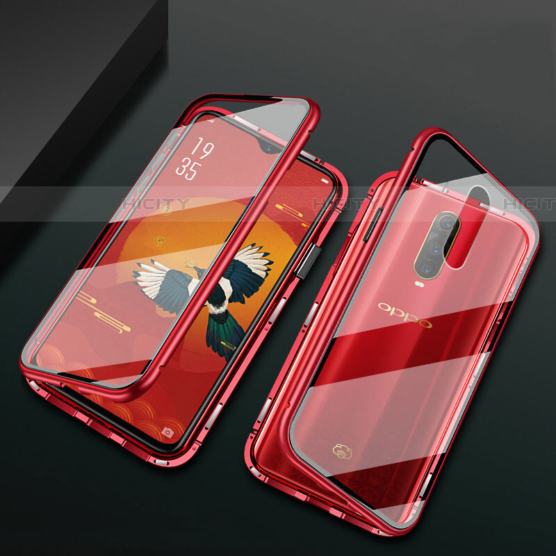 Coque Rebord Bumper Luxe Aluminum Metal Miroir 360 Degres Housse Etui Aimant T10 pour Oppo RX17 Pro Rouge Plus