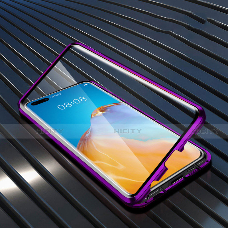 Coque Rebord Bumper Luxe Aluminum Metal Miroir 360 Degres Housse Etui Aimant T11 pour Huawei P40 Pro Violet Plus