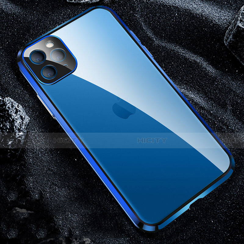 Coque Rebord Bumper Luxe Aluminum Metal Miroir 360 Degres Housse Etui Aimant T12 pour Apple iPhone 11 Pro Bleu Plus