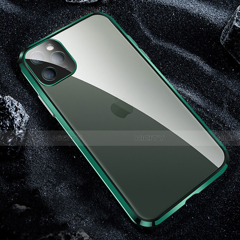 Coque Rebord Bumper Luxe Aluminum Metal Miroir 360 Degres Housse Etui Aimant T12 pour Apple iPhone 11 Pro Vert Plus