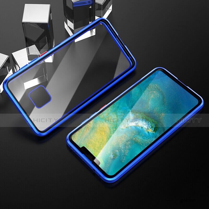 Coque Rebord Bumper Luxe Aluminum Metal Miroir 360 Degres Housse Etui Aimant T12 pour Huawei Mate 20 Pro Bleu Plus