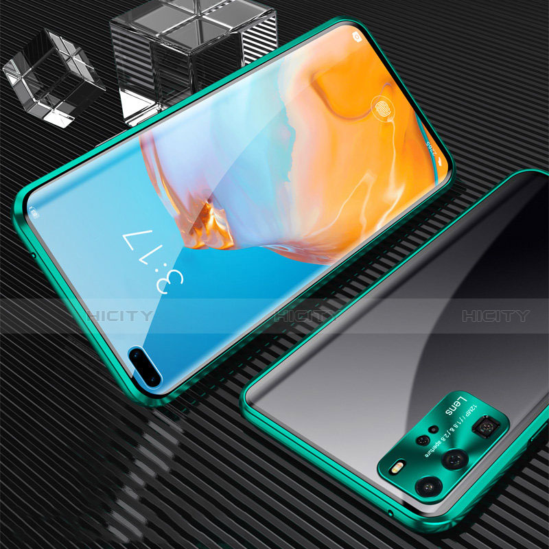 Coque Rebord Bumper Luxe Aluminum Metal Miroir 360 Degres Housse Etui Aimant T12 pour Huawei P40 Pro Vert Plus