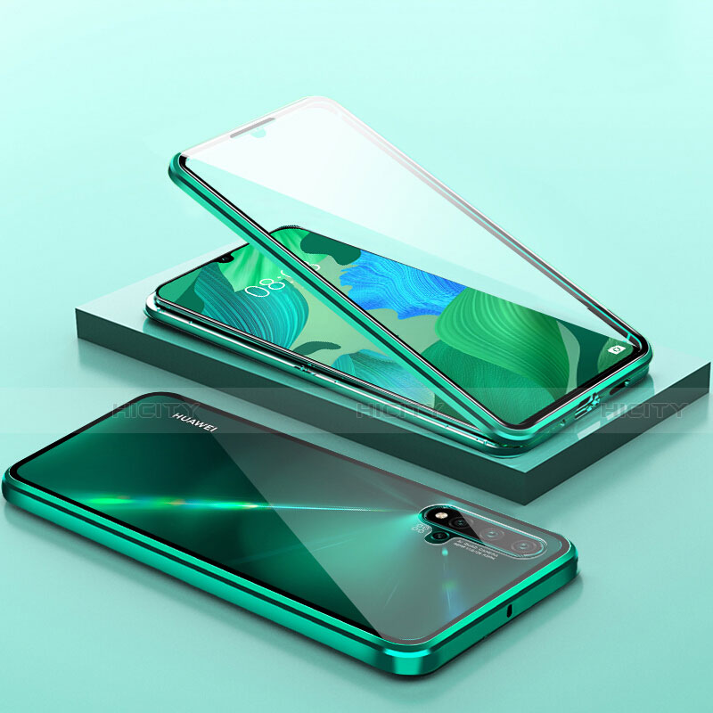 Coque Rebord Bumper Luxe Aluminum Metal Miroir 360 Degres Housse Etui Aimant T14 pour Huawei Nova 5 Pro Vert Plus