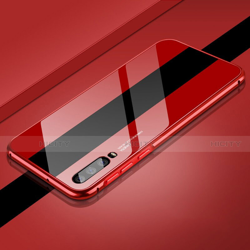 Coque Rebord Bumper Luxe Aluminum Metal Miroir 360 Degres Housse Etui Aimant T14 pour Huawei P30 Rouge Plus