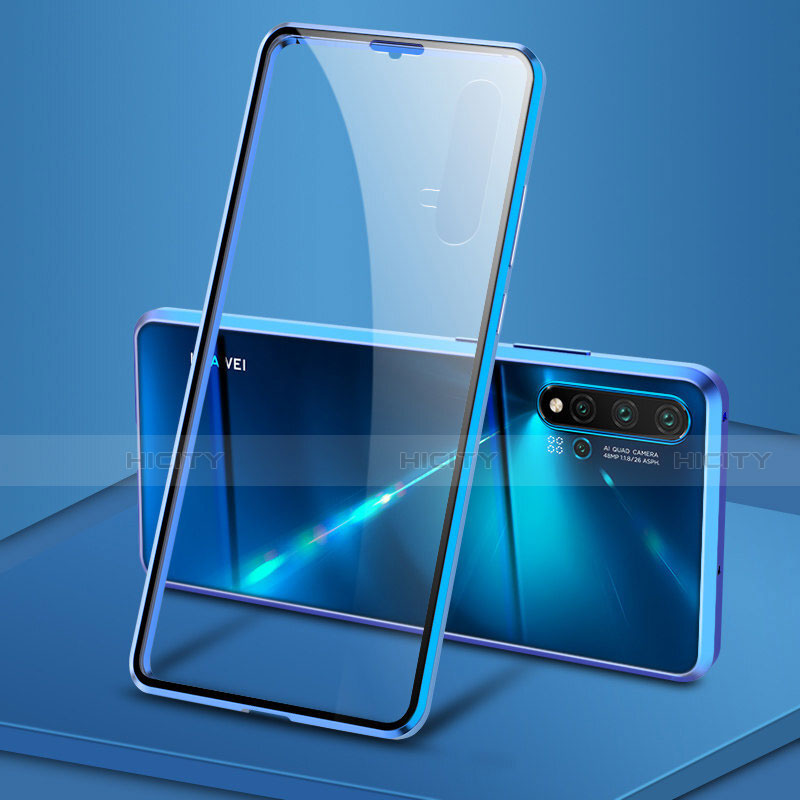 Coque Rebord Bumper Luxe Aluminum Metal Miroir 360 Degres Housse Etui Aimant T15 pour Huawei Nova 5 Bleu Plus